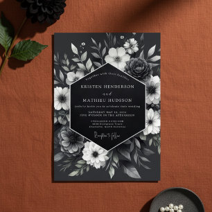 Invitación Boda Romántica Floral Negra y Malhumorada