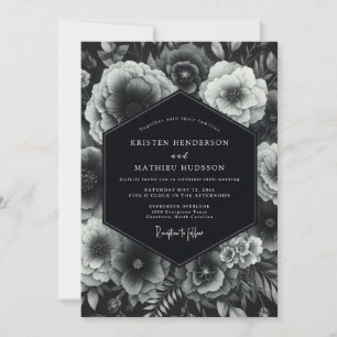 Invitación Boda Romántica Floral Negra y Malhumorada