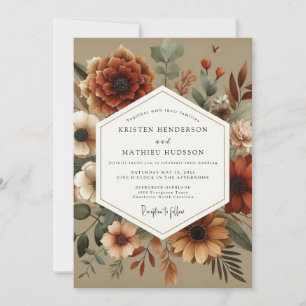 Invitación Boda Romántica Floral Otoñal Ámbar