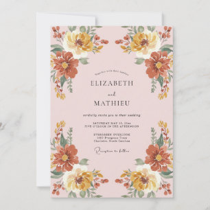 Invitación Boda Romántica Floral Óxido Rústica