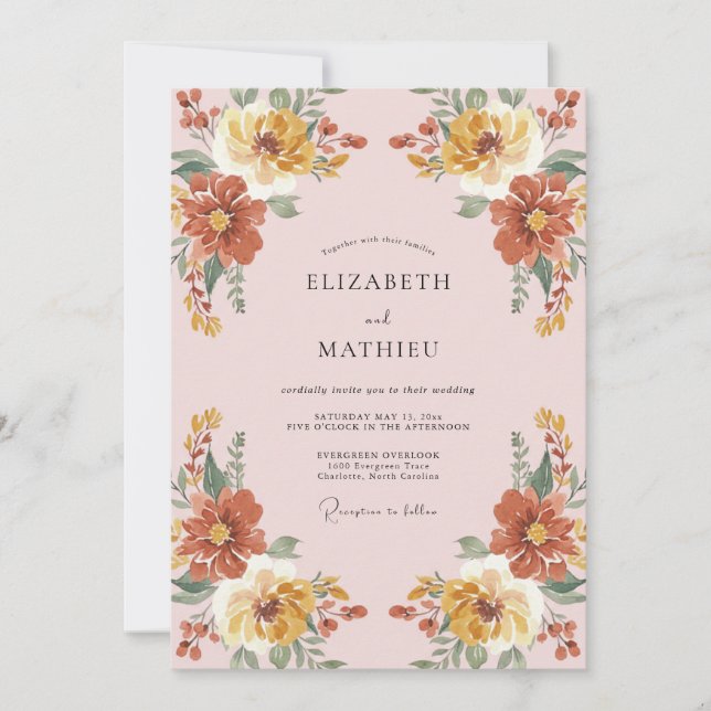Invitación Boda Romántica Floral Óxido Rústica (Anverso)