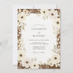 Invitación Boda Romántica Floral Painterly Crema