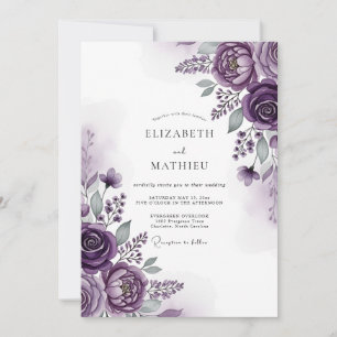 Invitación Boda Romántica Floral Pintoresca de Ciruela