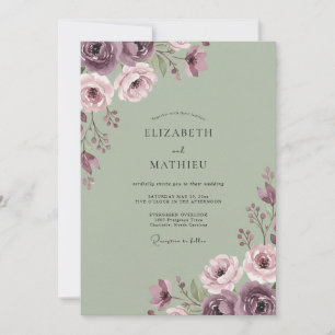 Invitación Boda Romántica Floral Polvorienta Salvia
