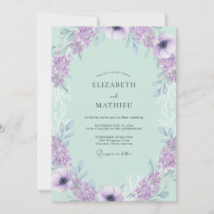 Invitación Boda Romántica Floral Púrpura Menta