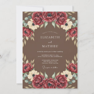 Invitación Boda Romántica Floral Rica en Borgoña