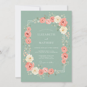 Invitación Boda Romántica Floral Rosa Coral