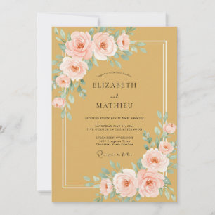 Invitación Boda Romántica Floral Rosa Ocra