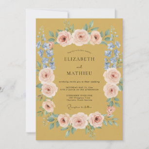 Invitación Boda Romántica Floral Rubor Dorado