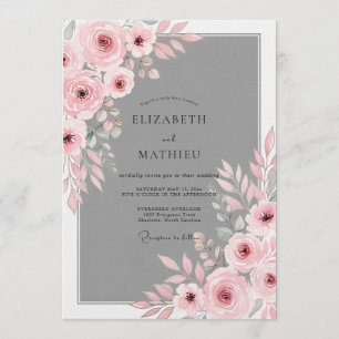 Invitación Boda Romántica Floral Rubor Rosa
