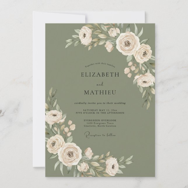 Invitación Boda Romántica Floral Salvia (Anverso)