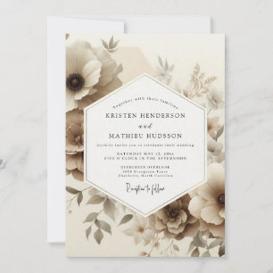 Invitación Boda Romántica Floral Sepia