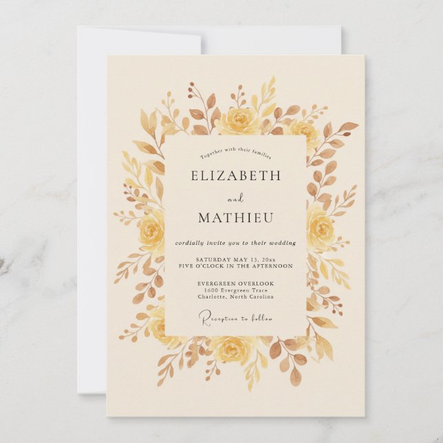 Invitación Boda Romántica Floral Suave Ámbar (Anverso)