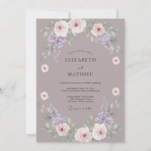 Invitación Boda Romántica Floral Suave de Color Malva