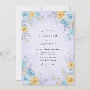 Invitación Boda Romántica Floral Suave de Color Vinca