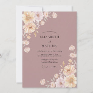 Invitación Boda Romántica Floral Suave Malva