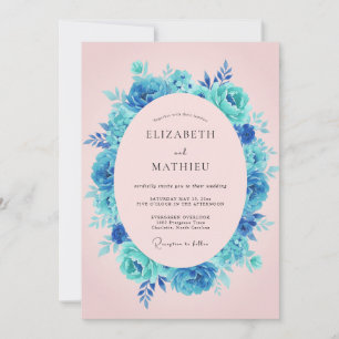 Invitación Boda Romántica Floral Turquesa