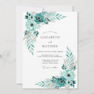 Invitación Boda Romántica Floral Turquesa