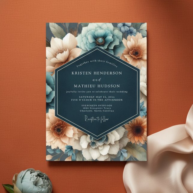 Invitación Boda Romántica Floral Turquesa (Subido por el creador)