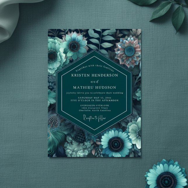 Invitación Boda Romántica Floral Turquesa Malhumorada (Subido por el creador)
