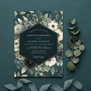 Invitación Boda Romántica Floral Turquesa y Malhumorada
