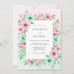 Invitación Boda Romántica Floral Verde Menta