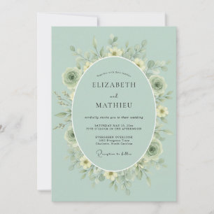 Invitación Boda Romántica Floral Verde Salvia Lujuriosa