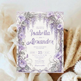 Invitación Boda Romántica Floral Vintage Lavanda Wisteria