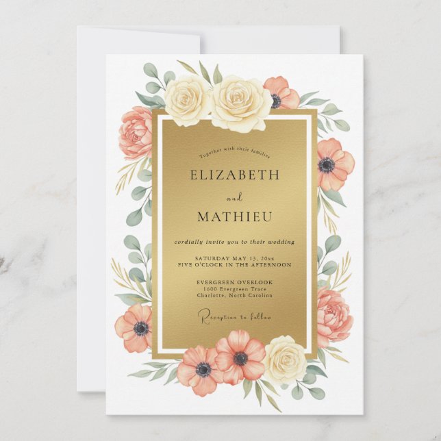 Invitación Boda Romántica Gold Luxe (Anverso)