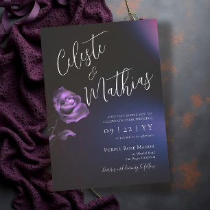 Invitación Boda Romántica Gótica de Rosa Púrpura Azul Oscuro 