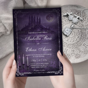Invitación Boda Romántica Gótica Púrpura Terciopelo Plateado