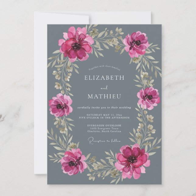 Invitación Boda Romántica Gris Pizarra Malhumorada (Anverso)