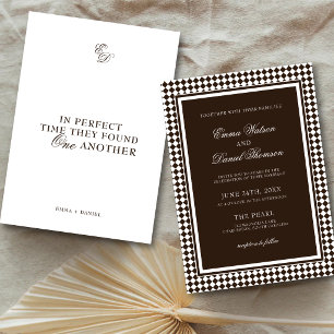 Invitación Boda Romántica Harlequin de Chocolate Marrón
