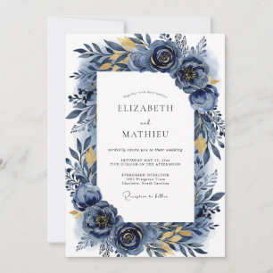 Invitación Boda Romántica Indigo Flourish