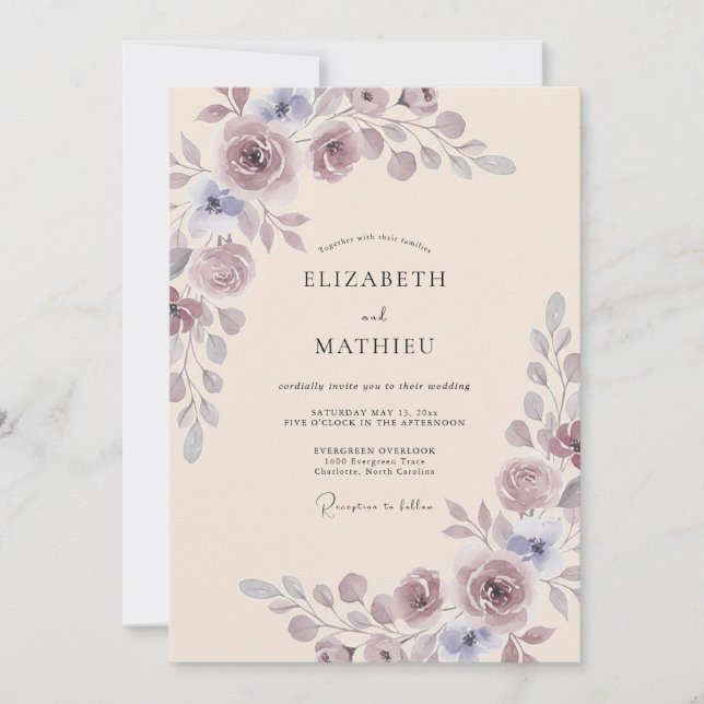 Invitación Boda Romántica Lavanda Pristina (Anverso)