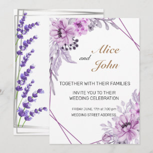 Invitación Boda Romántica Lila y Lavanda Púrpura