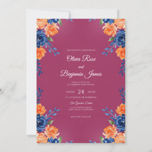 Invitación Boda Romántica Magenta Naranja Dahlia