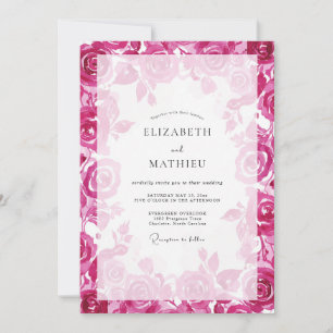 Invitación Boda Romántica Magenta Peonía