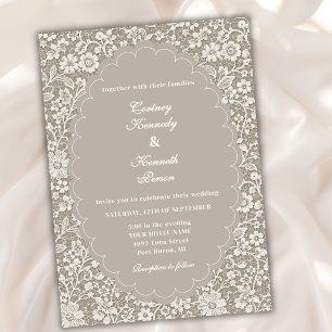 Invitación Boda Romántica Marfil Elegante Vintage en Encaje B