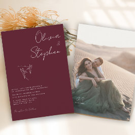 Invitación Boda Romántica Minimalista en Borgoña Foto