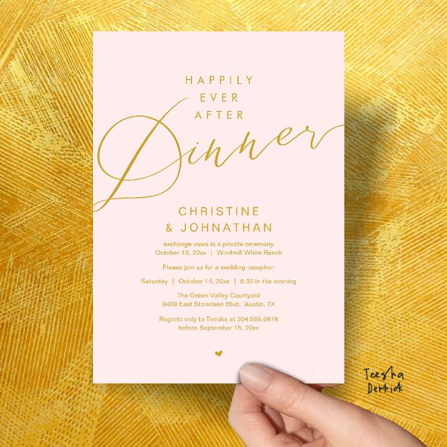 Invitación Boda Romántica Moderna: Cena Felices Para Siempre (Modern Romantic Wedding Happily Ever After reception Dinner Invitation card in Blush Gold)