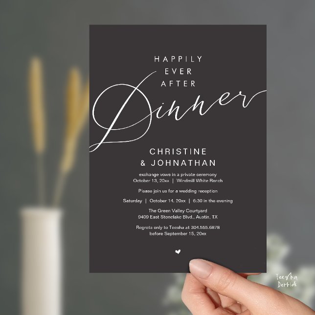 Invitación Boda Romántica Moderna: Cena Felices Para Siempre (Modern Romantic Wedding Happily Ever After reception Dinner Invitation card in Charcoal Grey)