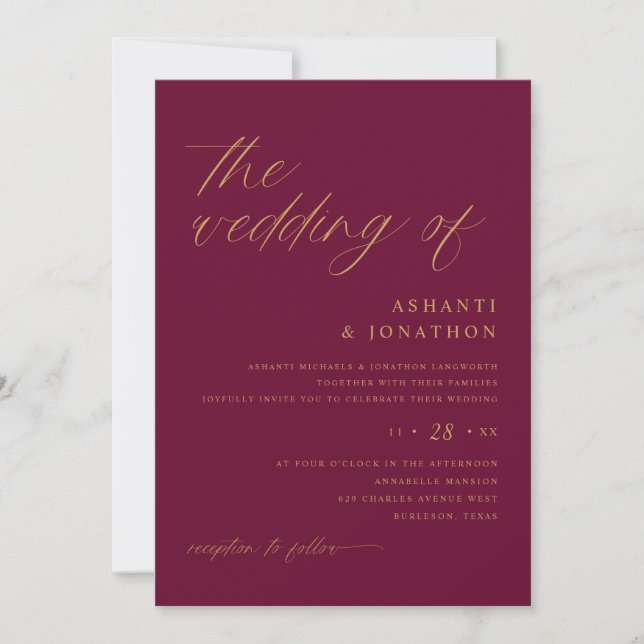 Invitación Boda Romántica Moderna de Mora (Anverso)