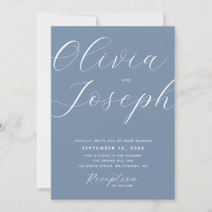 Invitación Boda Romántica Moderna en Azul Polvo Foto + QR