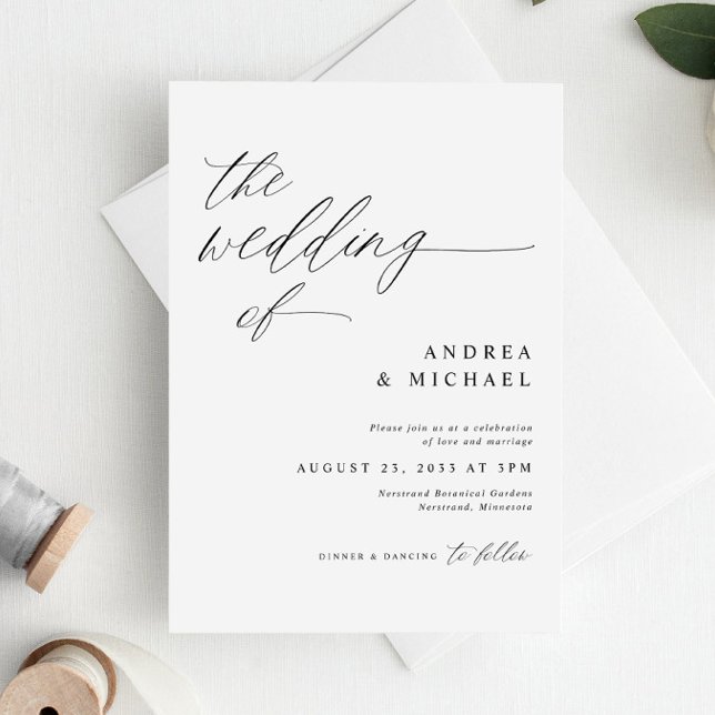 Invitación Boda Romántica Moderna en Blanco y Negro (Elegant Romantic Modern Simple Black & White Wedding Invitations)