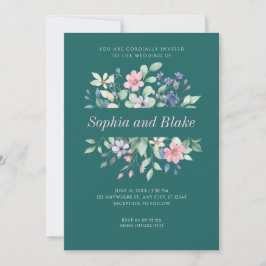 Invitación Boda Romántica Moderna Flores Silvestres Verde Jad