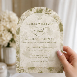 Invitación Boda Romántica Monograma Sage Marfil