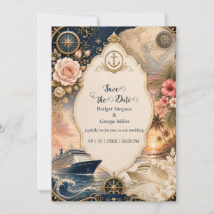 Invitación Boda romántica náutica de crucero Floral Voyage