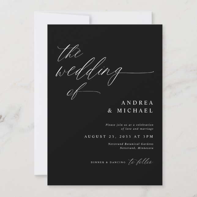 Invitación Boda Romántica Negra Moderna (Anverso)