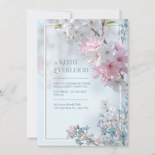 Invitación Boda Romántica Niebla Azul Pálido Marco Dorado Sak